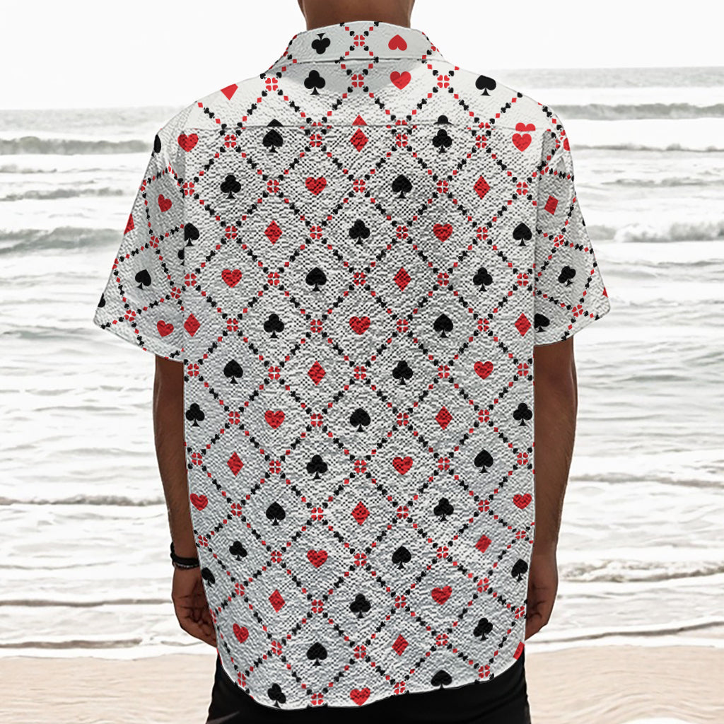 Poker Playing Card Suits Pattern Print Textured Short Sleeve Shirt