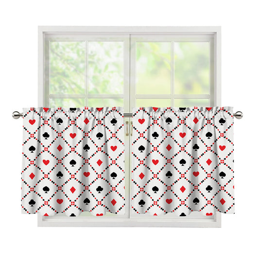 Poker Playing Card Suits Pattern Print Tier Curtains
