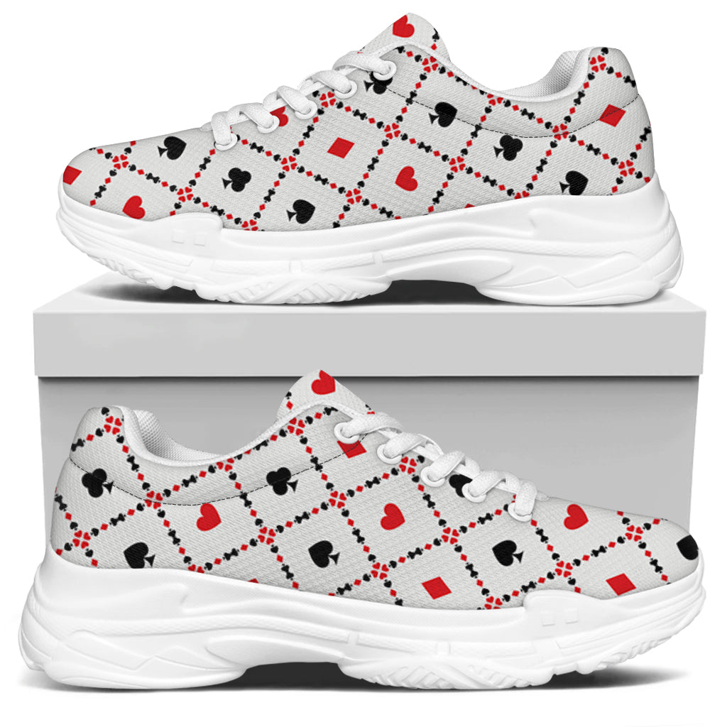 Poker Playing Card Suits Pattern Print White Chunky Shoes