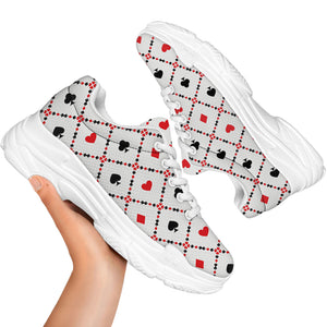 Poker Playing Card Suits Pattern Print White Chunky Shoes