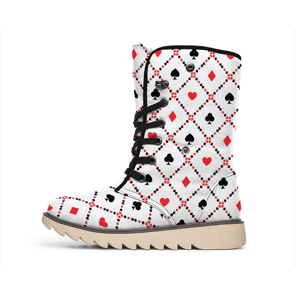 Poker Playing Card Suits Pattern Print Winter Boots