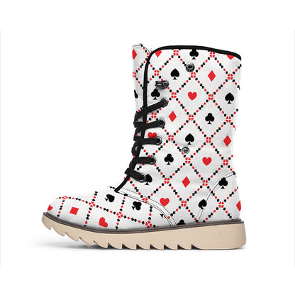 Poker Playing Card Suits Pattern Print Winter Boots