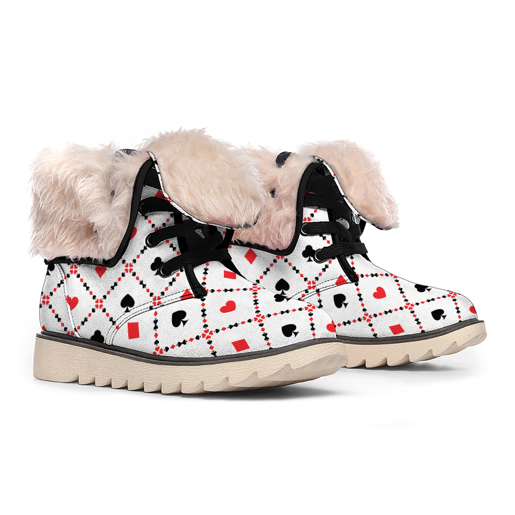 Poker Playing Card Suits Pattern Print Winter Boots