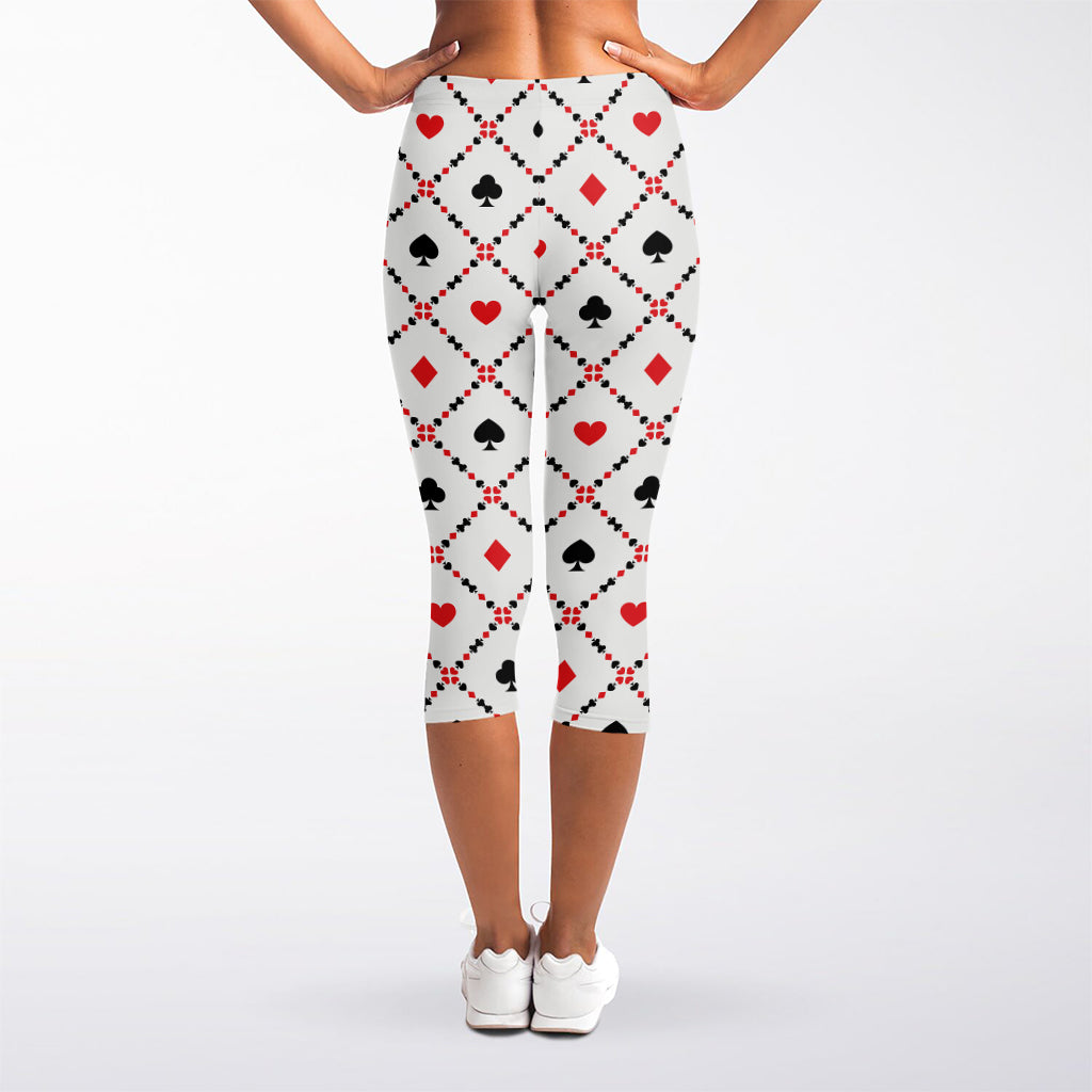 Poker Playing Card Suits Pattern Print Women's Capri Leggings