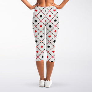 Poker Playing Card Suits Pattern Print Women's Capri Leggings