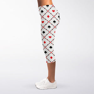 Poker Playing Card Suits Pattern Print Women's Capri Leggings