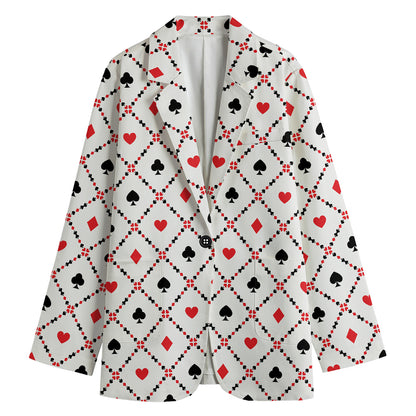 Poker Playing Card Suits Pattern Print Women's Cotton Blazer