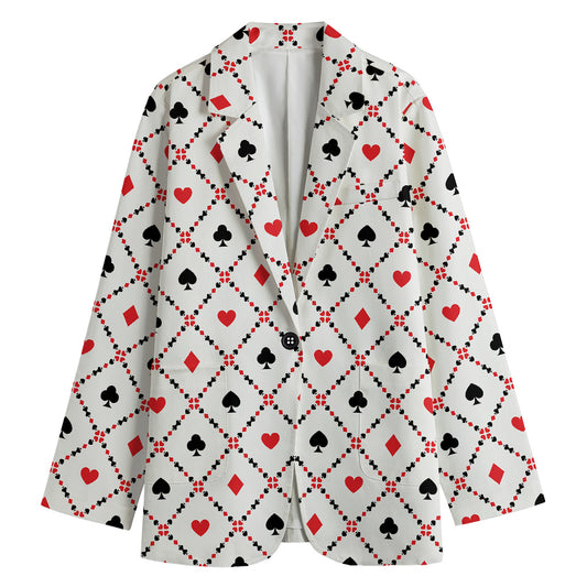 Poker Playing Card Suits Pattern Print Women's Cotton Blazer