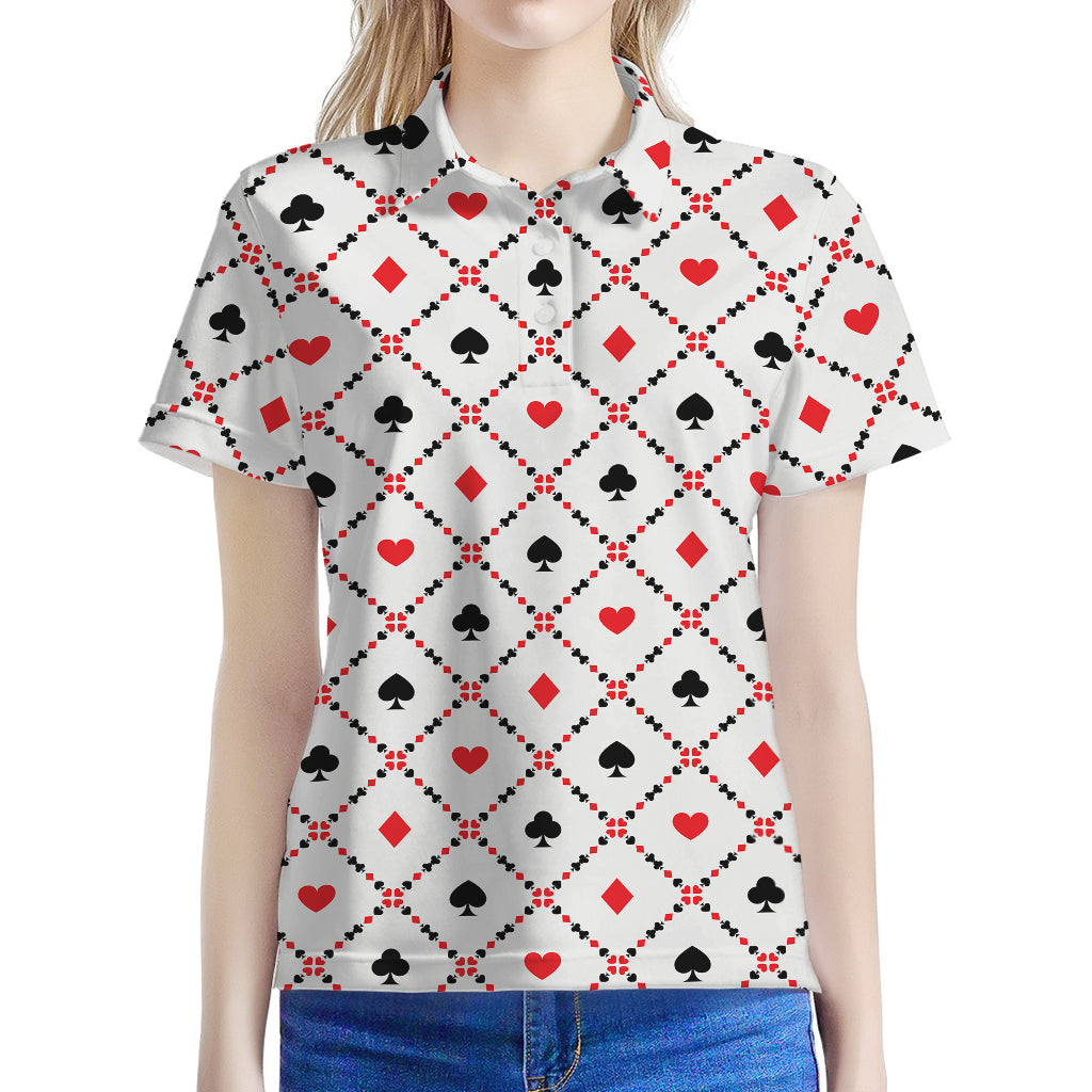 Poker Playing Card Suits Pattern Print Women's Polo Shirt