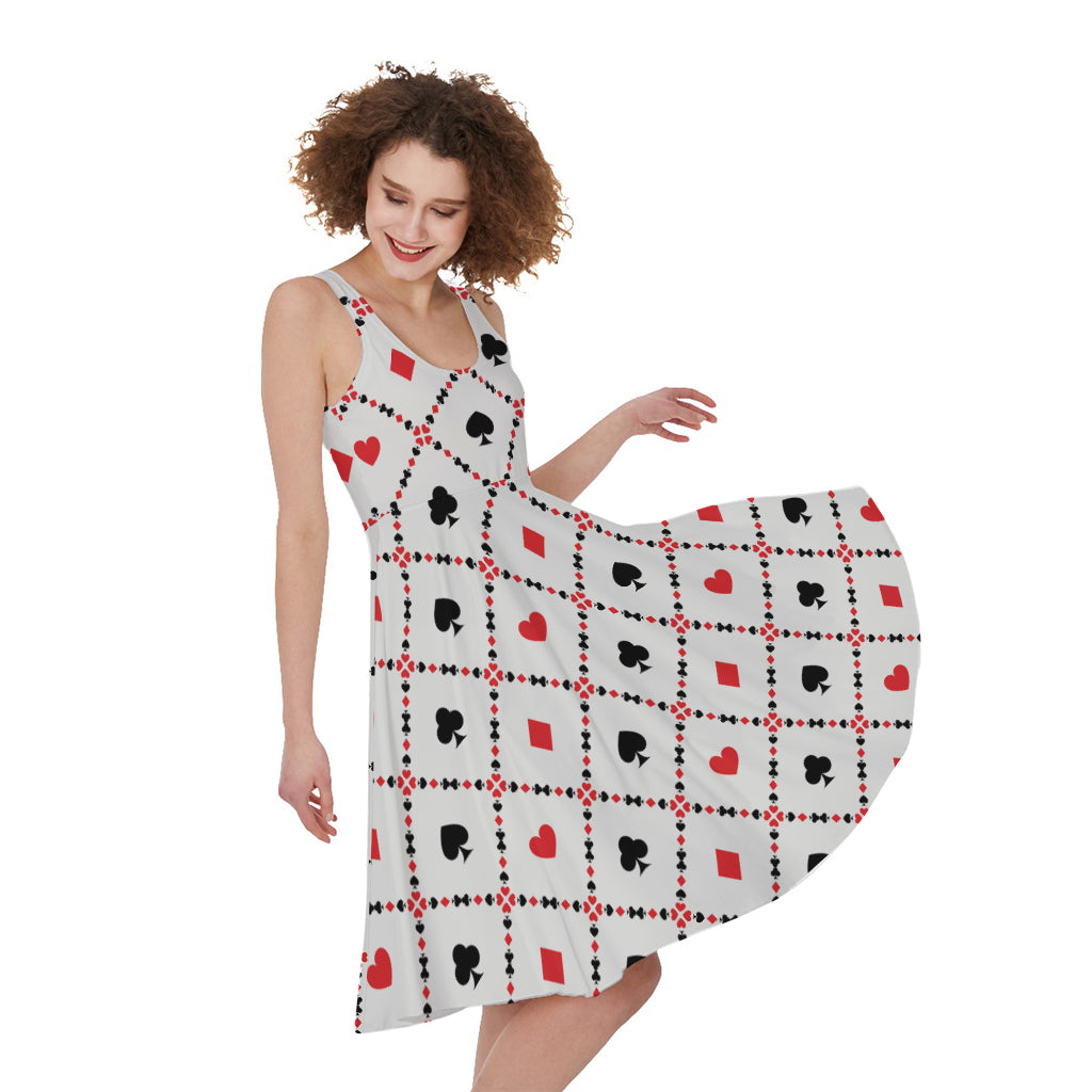 Poker Playing Card Suits Pattern Print Women's Sleeveless Dress