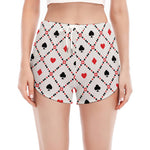 Poker Playing Card Suits Pattern Print Women's Split Running Shorts