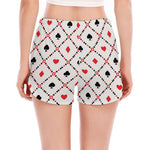 Poker Playing Card Suits Pattern Print Women's Split Running Shorts
