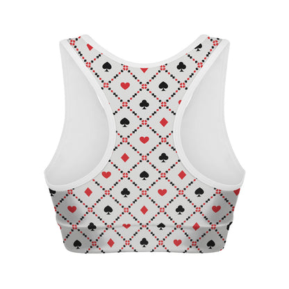 Poker Playing Card Suits Pattern Print Women's Sports Bra