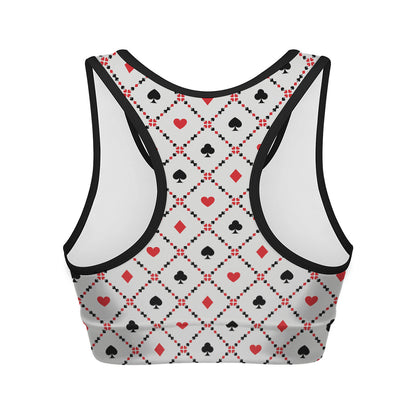 Poker Playing Card Suits Pattern Print Women's Sports Bra