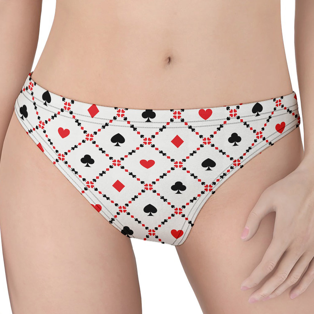 Poker Playing Card Suits Pattern Print Women's Thong