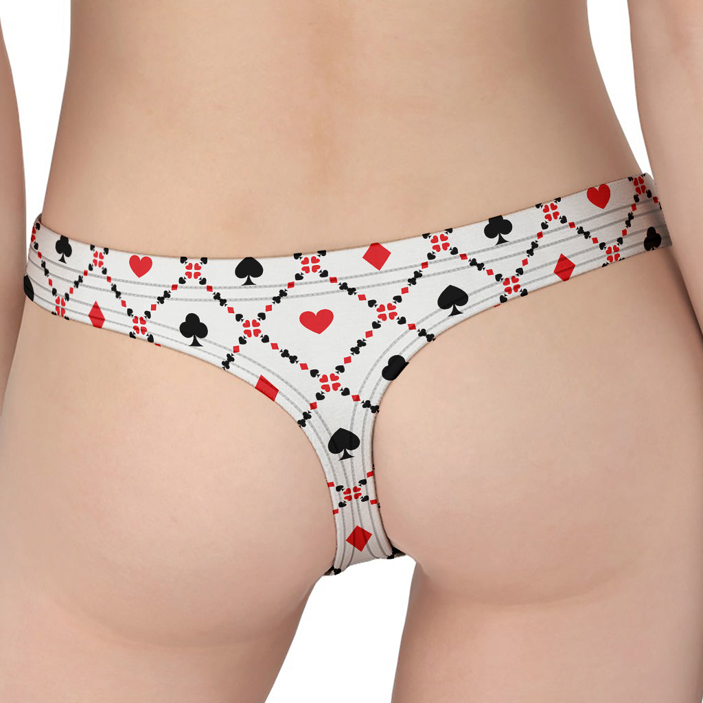 Poker Playing Card Suits Pattern Print Women's Thong