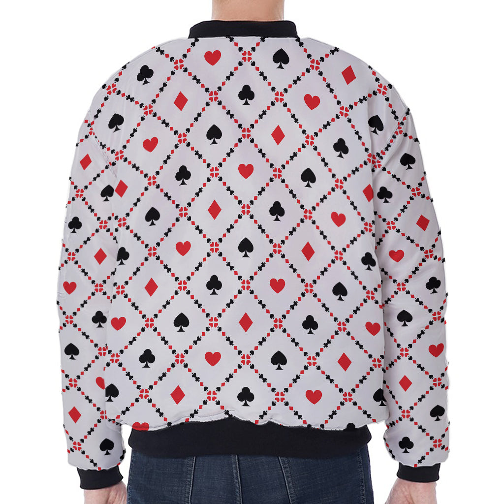 Poker Playing Card Suits Pattern Print Zip Sleeve Bomber Jacket