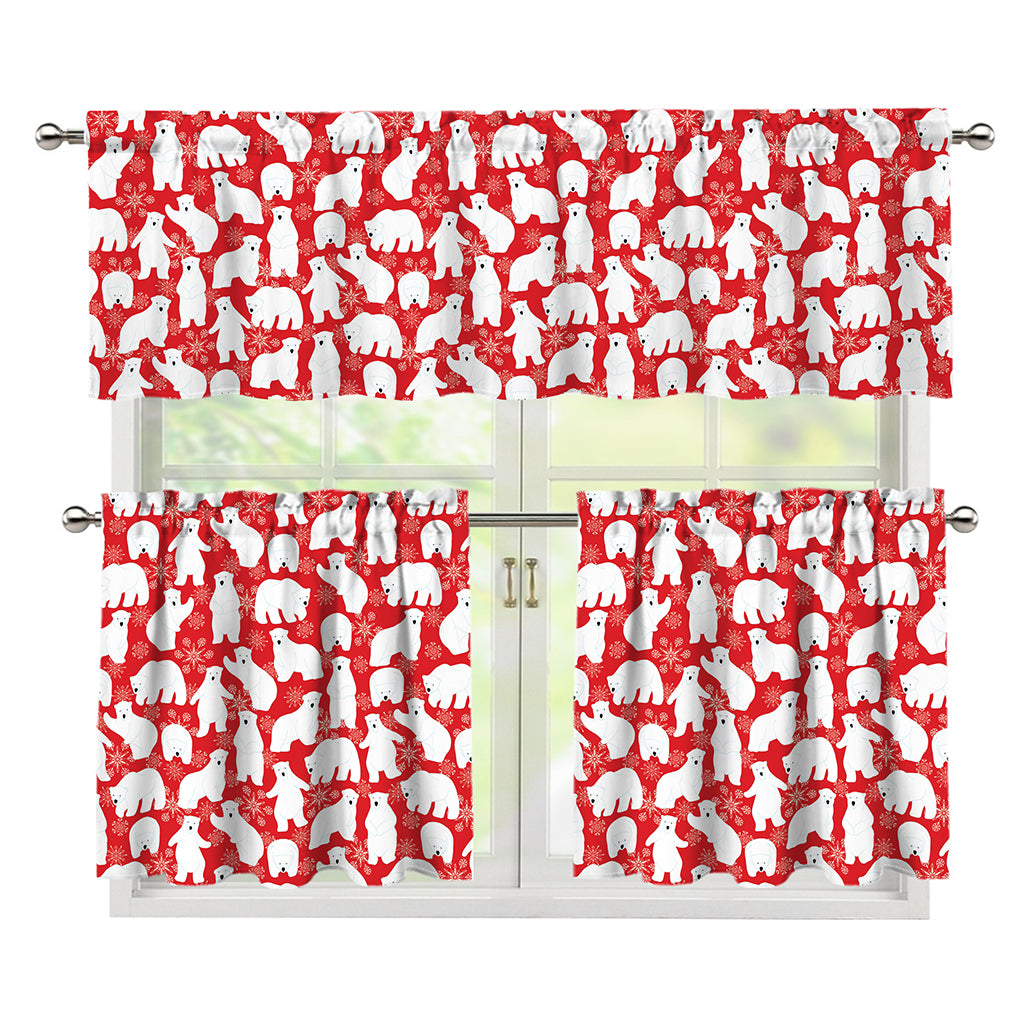 Polar Bear And Snowflake Pattern Print 3 Piece Kitchen Curtains