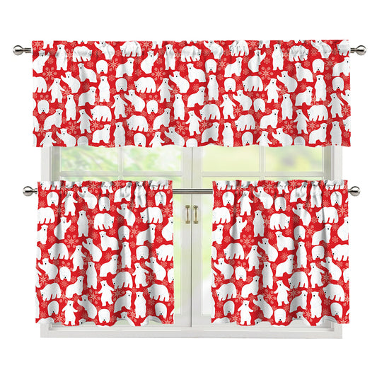 Polar Bear And Snowflake Pattern Print 3 Piece Kitchen Curtains