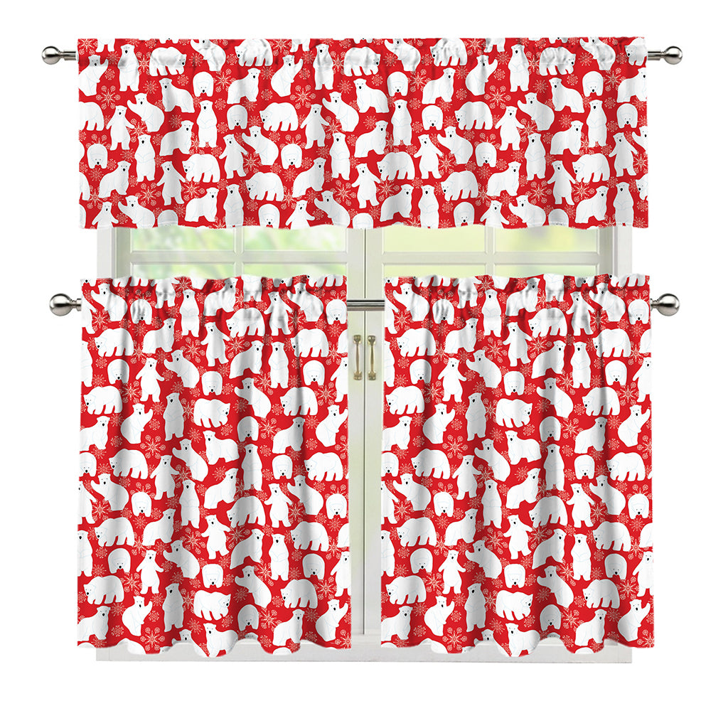 Polar Bear And Snowflake Pattern Print 3 Piece Kitchen Curtains