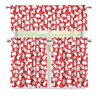 Polar Bear And Snowflake Pattern Print 3 Piece Kitchen Curtains