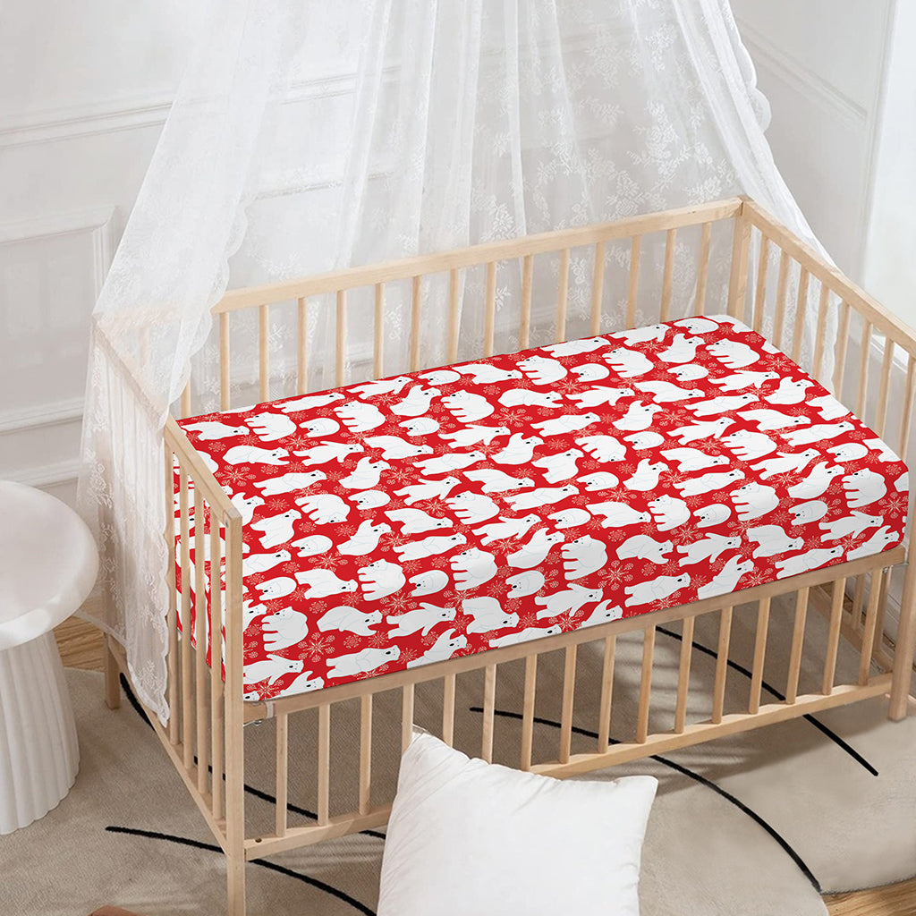 Polar Bear And Snowflake Pattern Print Baby Crib Sheet