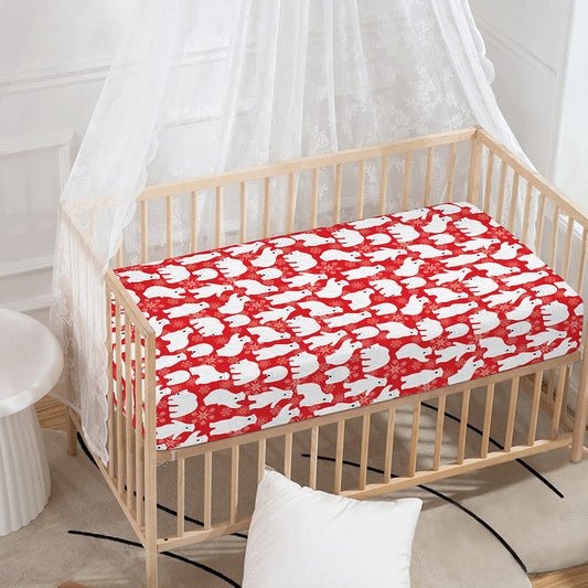 Polar Bear And Snowflake Pattern Print Baby Crib Sheet
