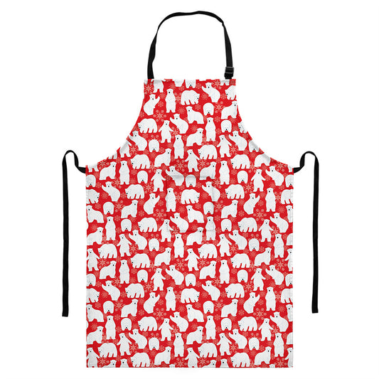 Polar Bear And Snowflake Pattern Print Bib Apron With Pocket