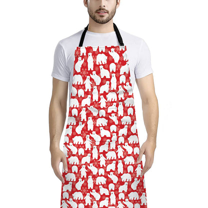 Polar Bear And Snowflake Pattern Print Bib Apron With Pocket