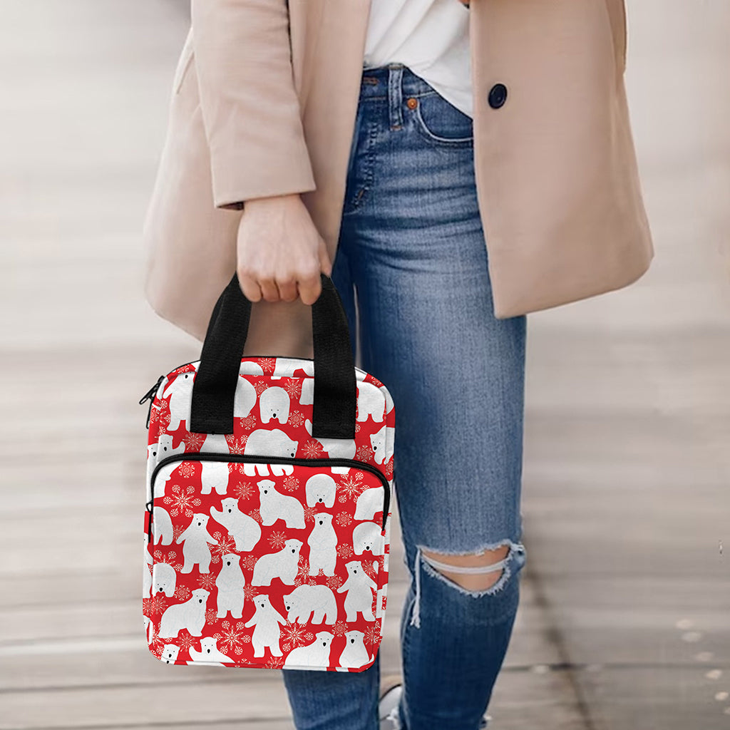 Polar Bear And Snowflake Pattern Print Bible Tote Bag