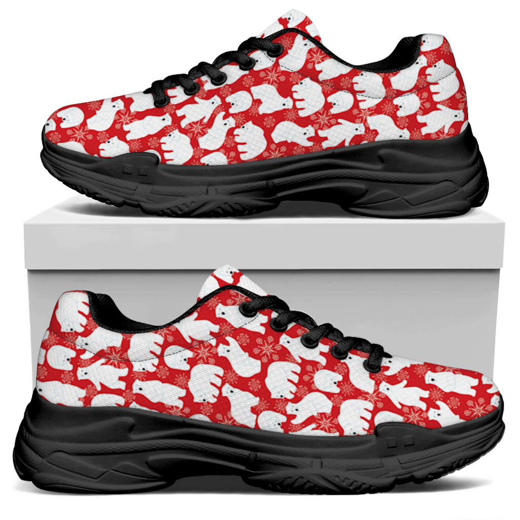 Polar Bear And Snowflake Pattern Print Black Chunky Shoes