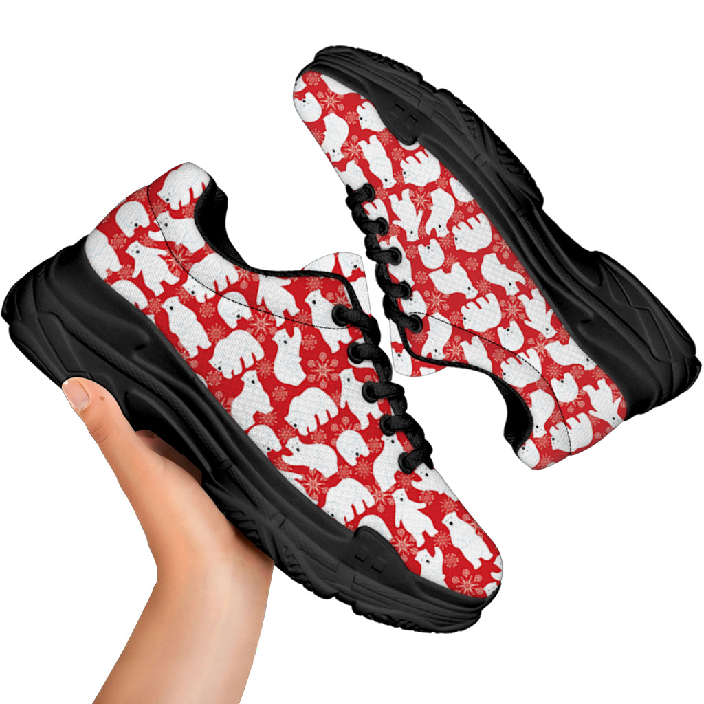 Polar Bear And Snowflake Pattern Print Black Chunky Shoes