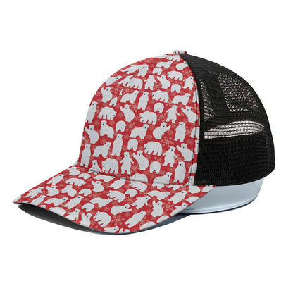 Polar Bear And Snowflake Pattern Print Black Mesh Trucker Cap
