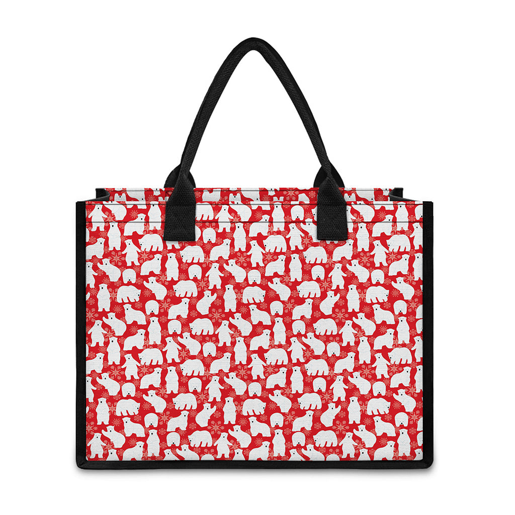 Polar Bear And Snowflake Pattern Print Canvas Tote Bag