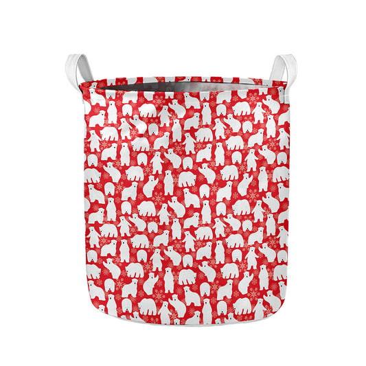 Polar Bear And Snowflake Pattern Print Collapsible Laundry Basket