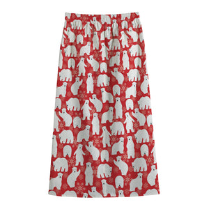 Polar Bear And Snowflake Pattern Print Cotton Front Slit Maxi Skirt