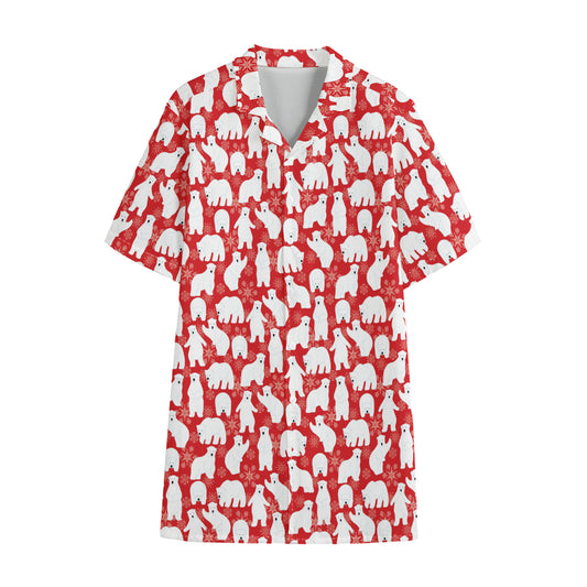 Polar Bear And Snowflake Pattern Print Cotton Hawaiian Shirt