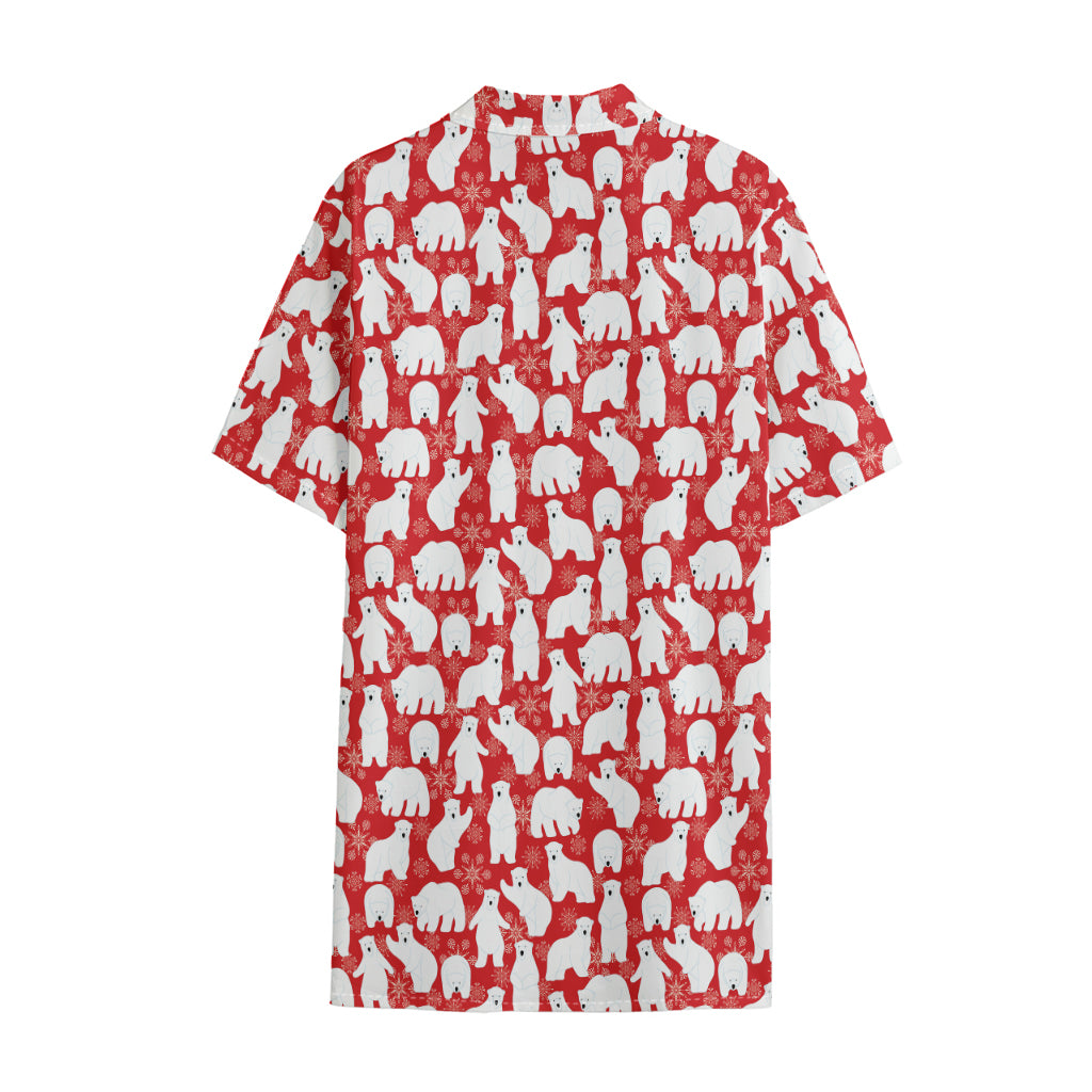 Polar Bear And Snowflake Pattern Print Cotton Hawaiian Shirt