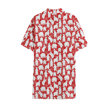 Polar Bear And Snowflake Pattern Print Cotton Hawaiian Shirt