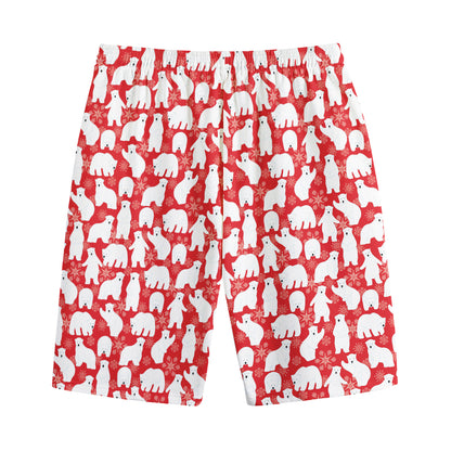 Polar Bear And Snowflake Pattern Print Cotton Shorts