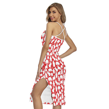 Polar Bear And Snowflake Pattern Print Cross Back Cami Dress