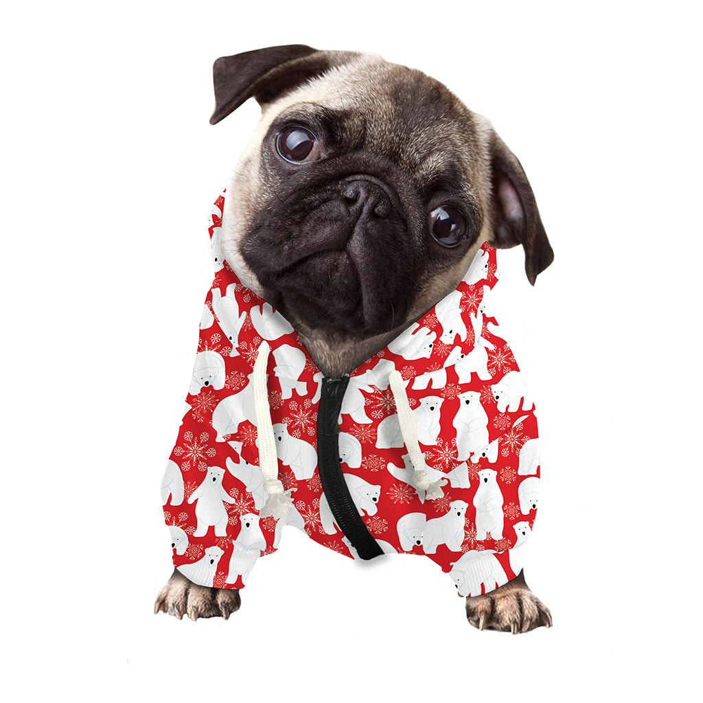 Polar Bear And Snowflake Pattern Print Dog Zip Up Hoodie