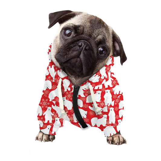 Polar Bear And Snowflake Pattern Print Dog Zip Up Hoodie