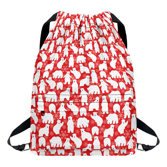 Polar Bear And Snowflake Pattern Print Drawstring Backpack