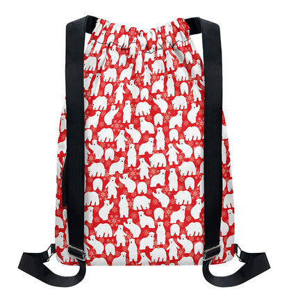 Polar Bear And Snowflake Pattern Print Drawstring Backpack