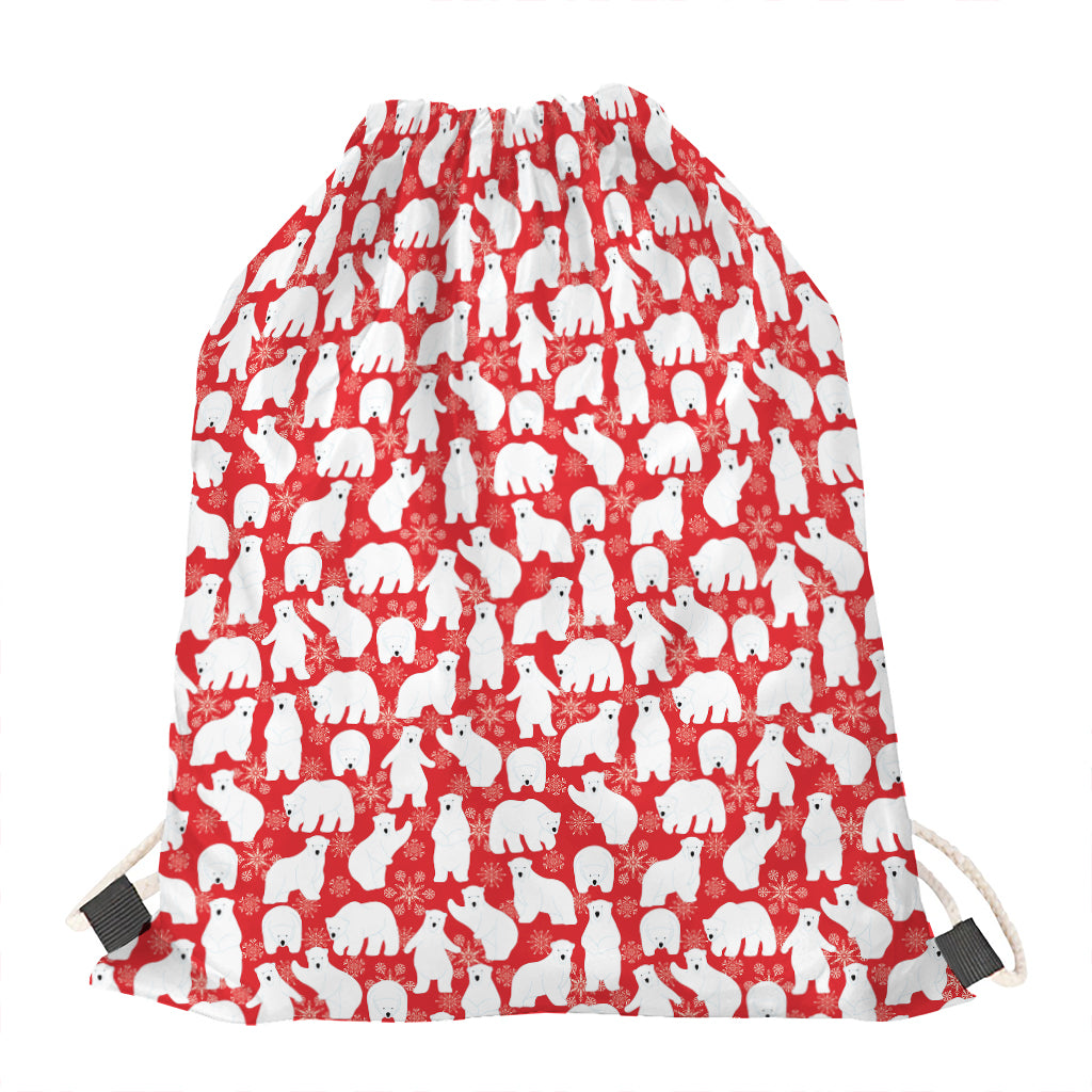Polar Bear And Snowflake Pattern Print Drawstring Bag