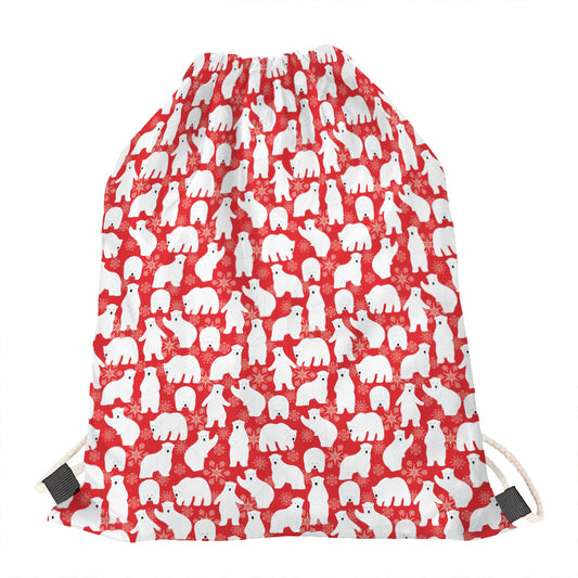Polar Bear And Snowflake Pattern Print Drawstring Bag