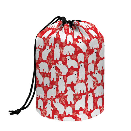 Polar Bear And Snowflake Pattern Print Drawstring Makeup Bag