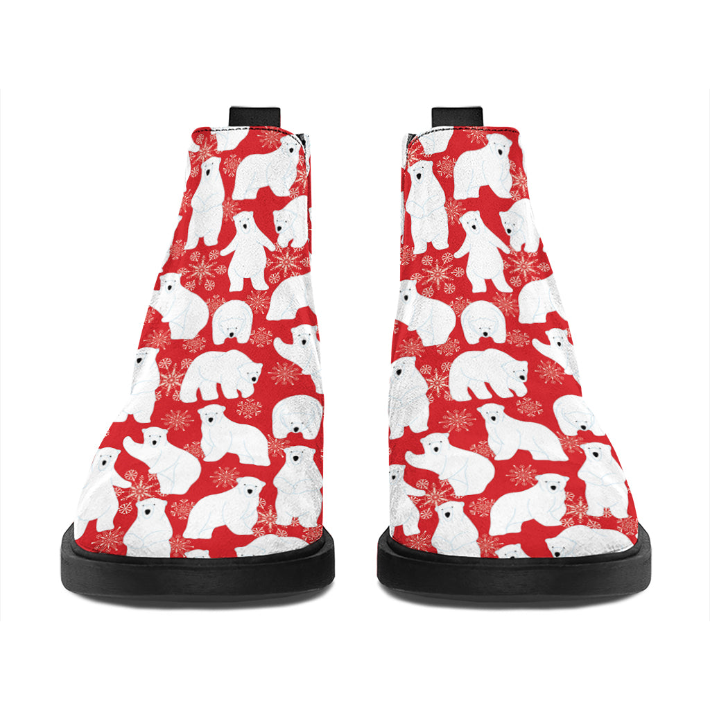 Polar Bear And Snowflake Pattern Print Flat Ankle Boots