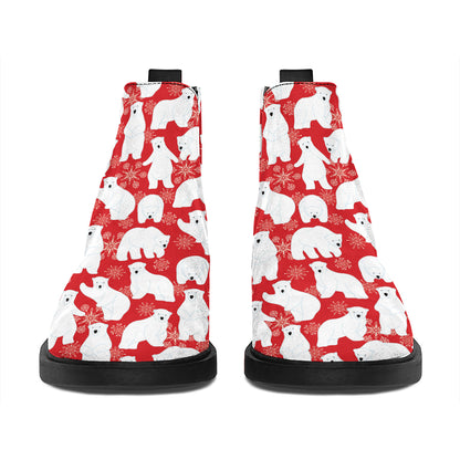 Polar Bear And Snowflake Pattern Print Flat Ankle Boots
